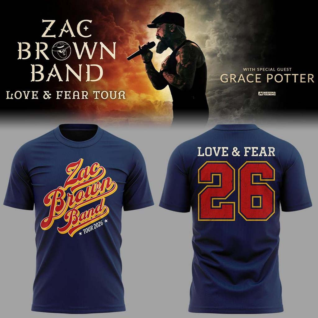 Zac Brown Band Love and Fear Tour 2026 in Fenway Park T-Shirt Navy Zac Brown Merch Dad Gifts - Merchluma