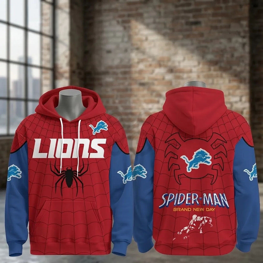 Detroit Lions X Spider-Man Brand New Day Hoodie 2026 Detroit Lions Merch Gift For Husband - Merchluma