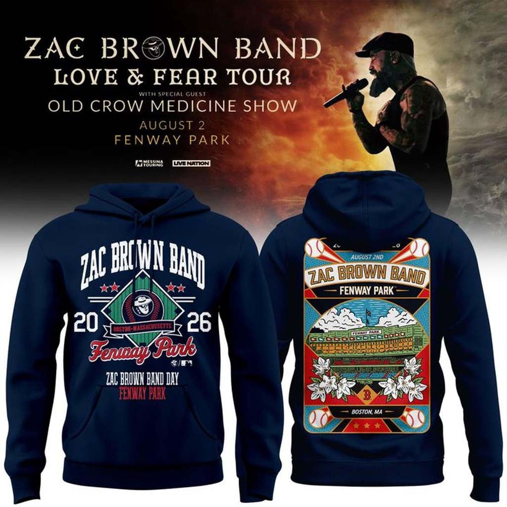 Zac Brown Band x Boston Red Sox Merch Love and Fear Tour 2026 Hoodie Gifts For Baseball Fans - Merchluma