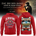 Zac Brown Band x Boston Red Sox Merch Love and Fear Tour 2026 Hoodie Red Gifts For Fans - Merchluma