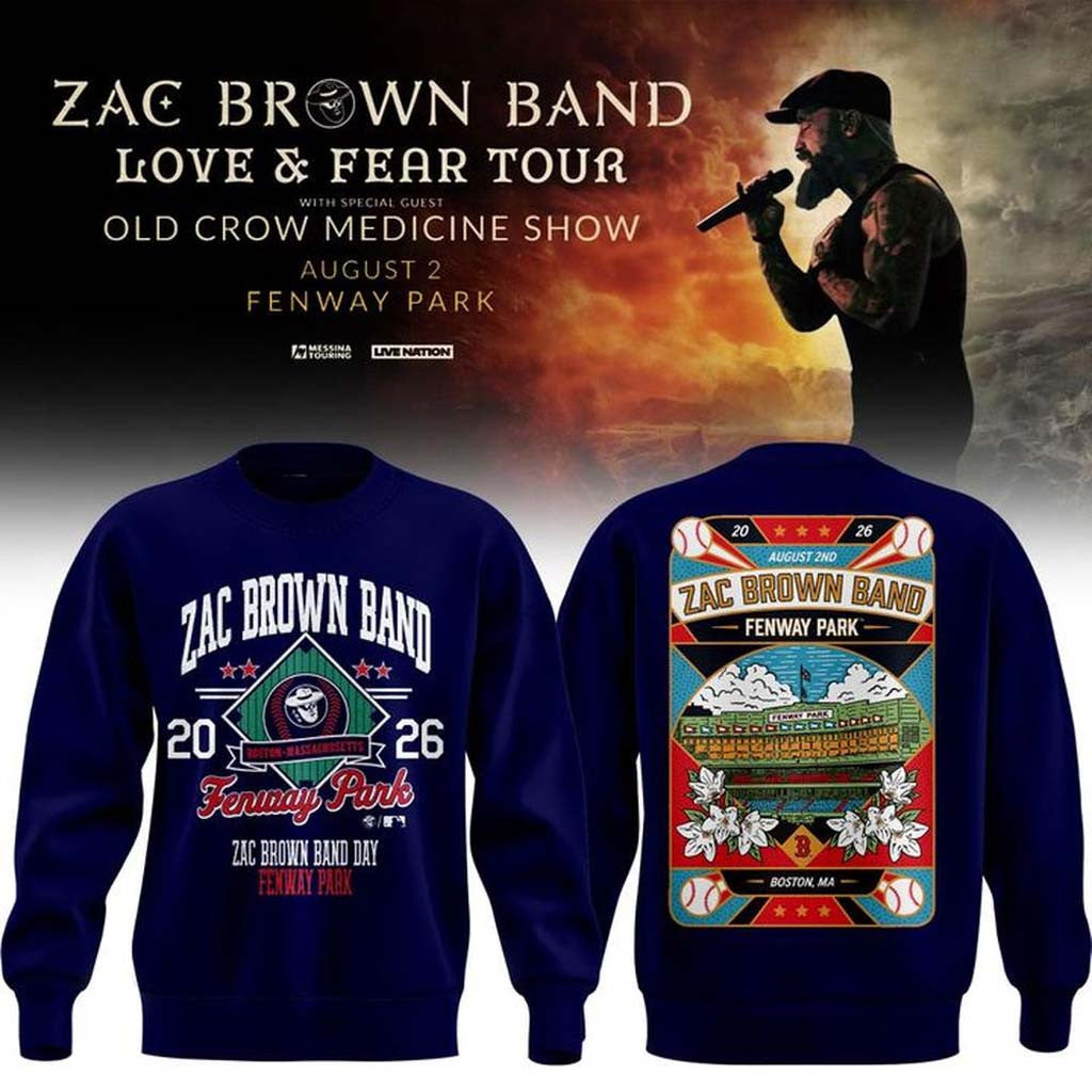Zac Brown Band x Boston Red Sox Merch Love and Fear Tour 2026 Sweatshirt Navy Gifts For Dad - Merchluma