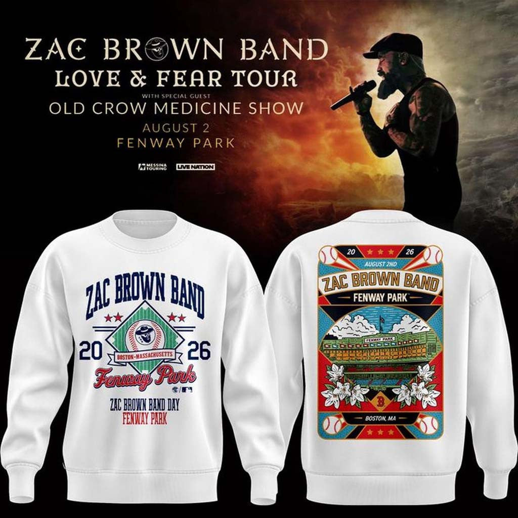 Zac Brown Band x Boston Red Sox Merch Love and Fear Tour 2026 Sweatshirt White Gifts For Fans - Merchluma