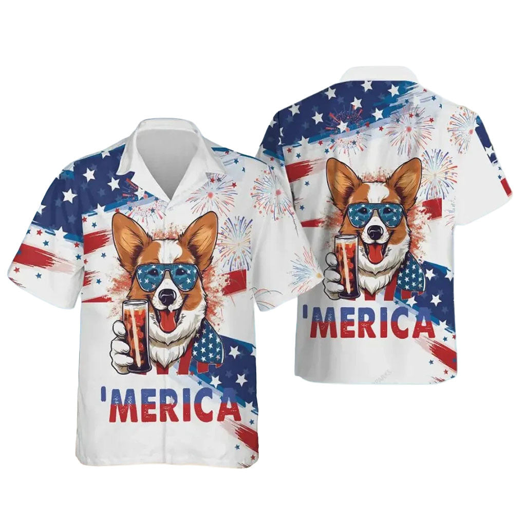 Cheerful Corgi Dog Merica Hawaiian Shirt Summer Beach Outfits Gift For Dog Lovers - Merchluma