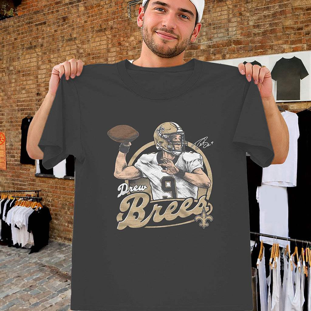 Drew Brees Saints Shirt Signature Number 9 Retro Football T-Shirt New Orleans Saints Merch - Merchluma