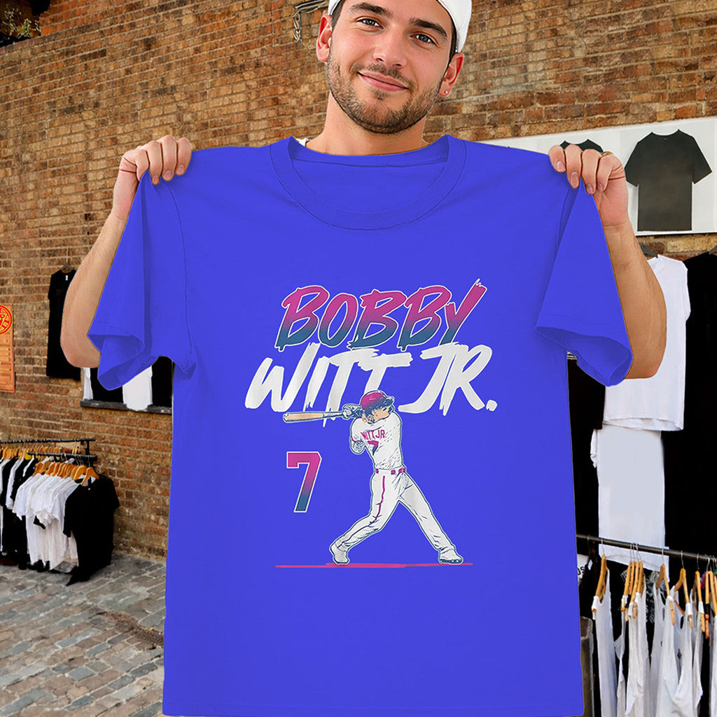 Bobby Witt Jr Shirt Slugger Swing Number 7 Royals T-Shirt Kansas City Royals Merch Fan Gifts - Merchluma