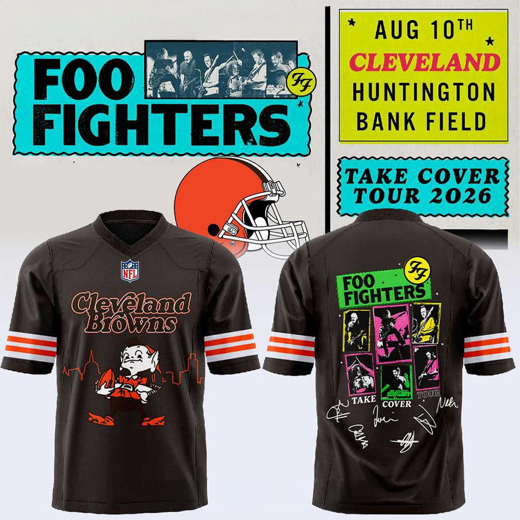 Cleveland Browns X Foo Fighters Merch 2026 Take Cover Tour Jersey Present For Football Fans - Merchluma
