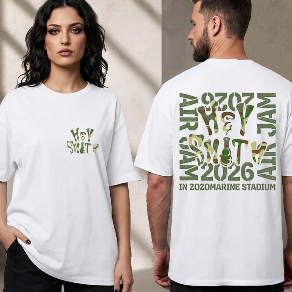 Hey Smith x Air Jam 2026 Camo Logo White T-Shirt Hey Smith Merch Music Lover Gifts For Him - Merchluma