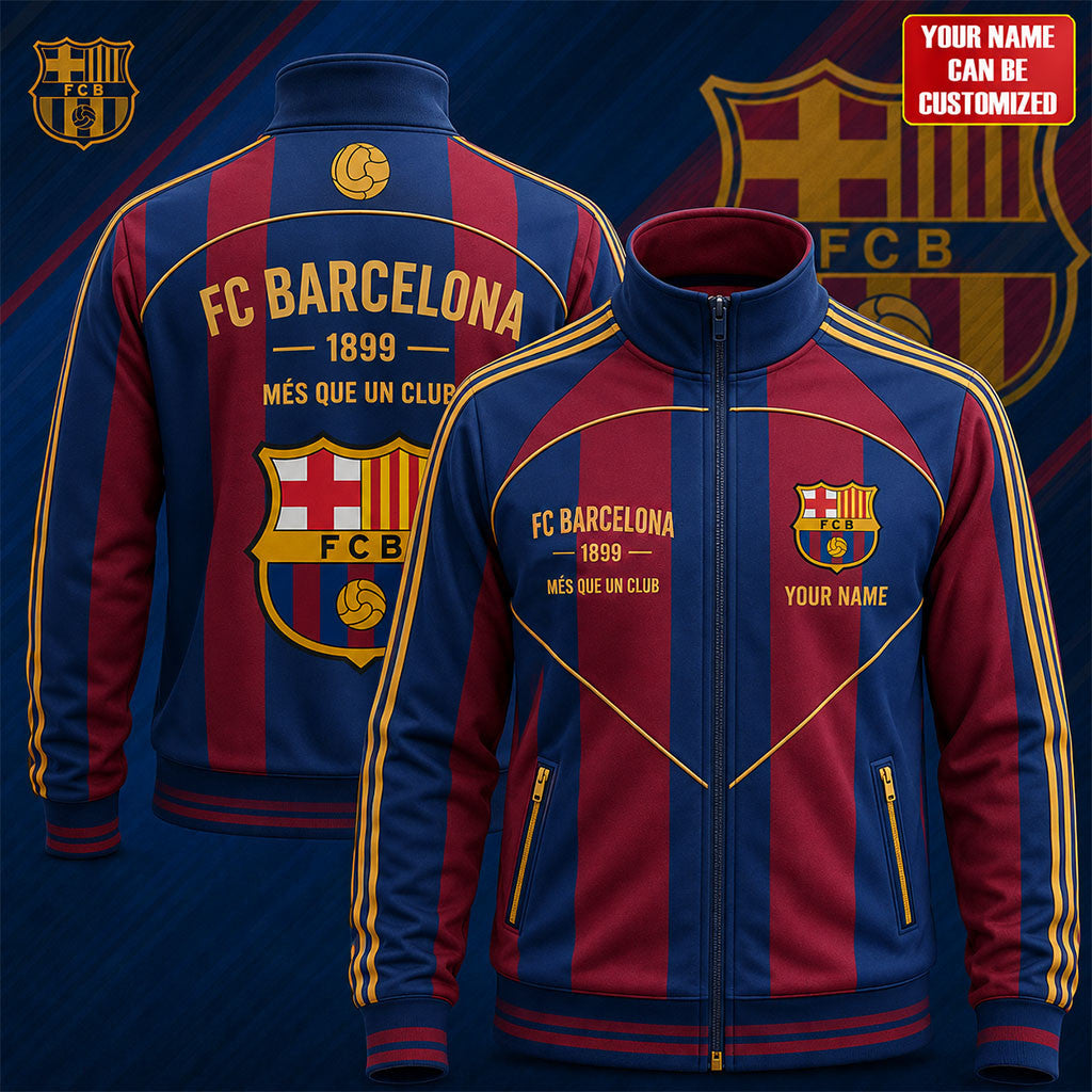 Personalized Barca FC 1899 Sport Stand Collar Jacket FC Barcelona Merch Football Fan Gift Ideas - Merchluma