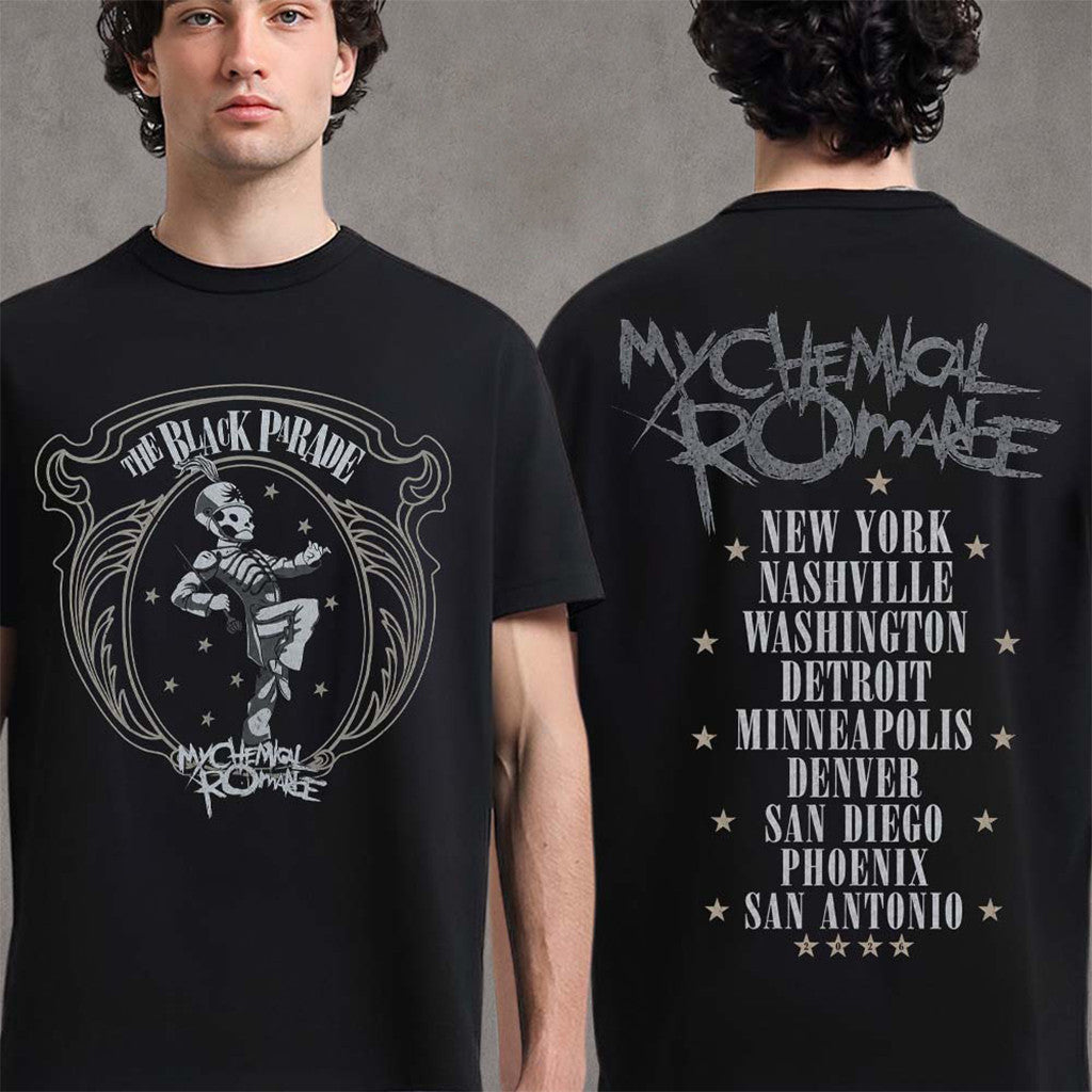 My Chemical Romance Merch The Black Parade Tour 2026 North America Skeleton T-Shirt Black - Merchluma