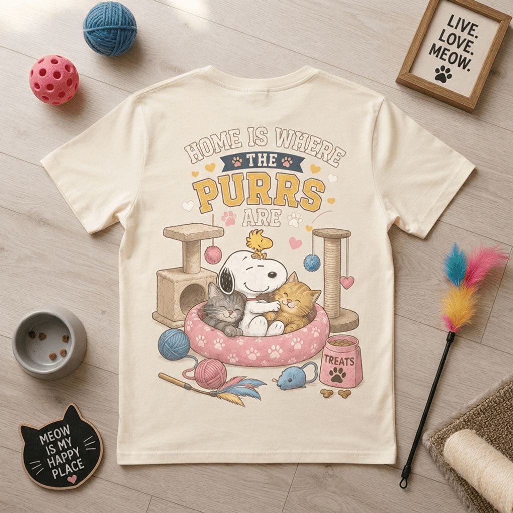 Snoopy Cat Lover Home Is Where The Purrs Are T-Shirt Funny Cute Shirt Gifts For Besties - Merchluma