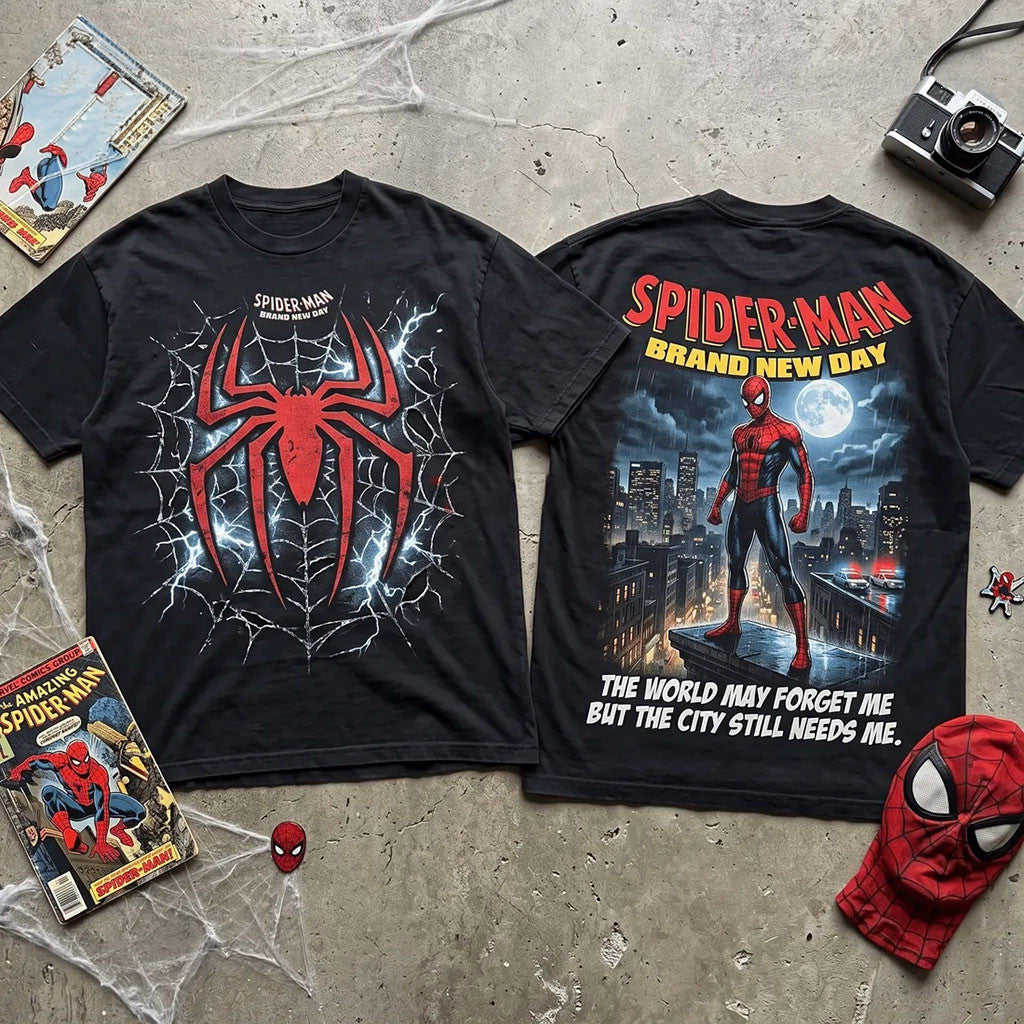 Spider-Man Brand New Day Black T-Shirt The World May Forget Me Spider-Man Merch Son Gifts - Merchluma