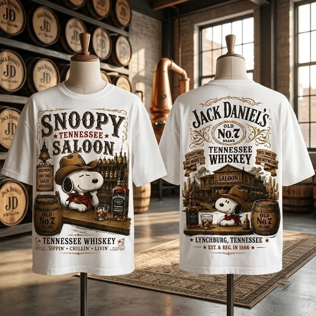 Snoopy Saloon Jack Daniel's Tennessee Whiskey Shirt Cowboy Snoopy Merch Gifts For Whiskey Lovers - Merchluma