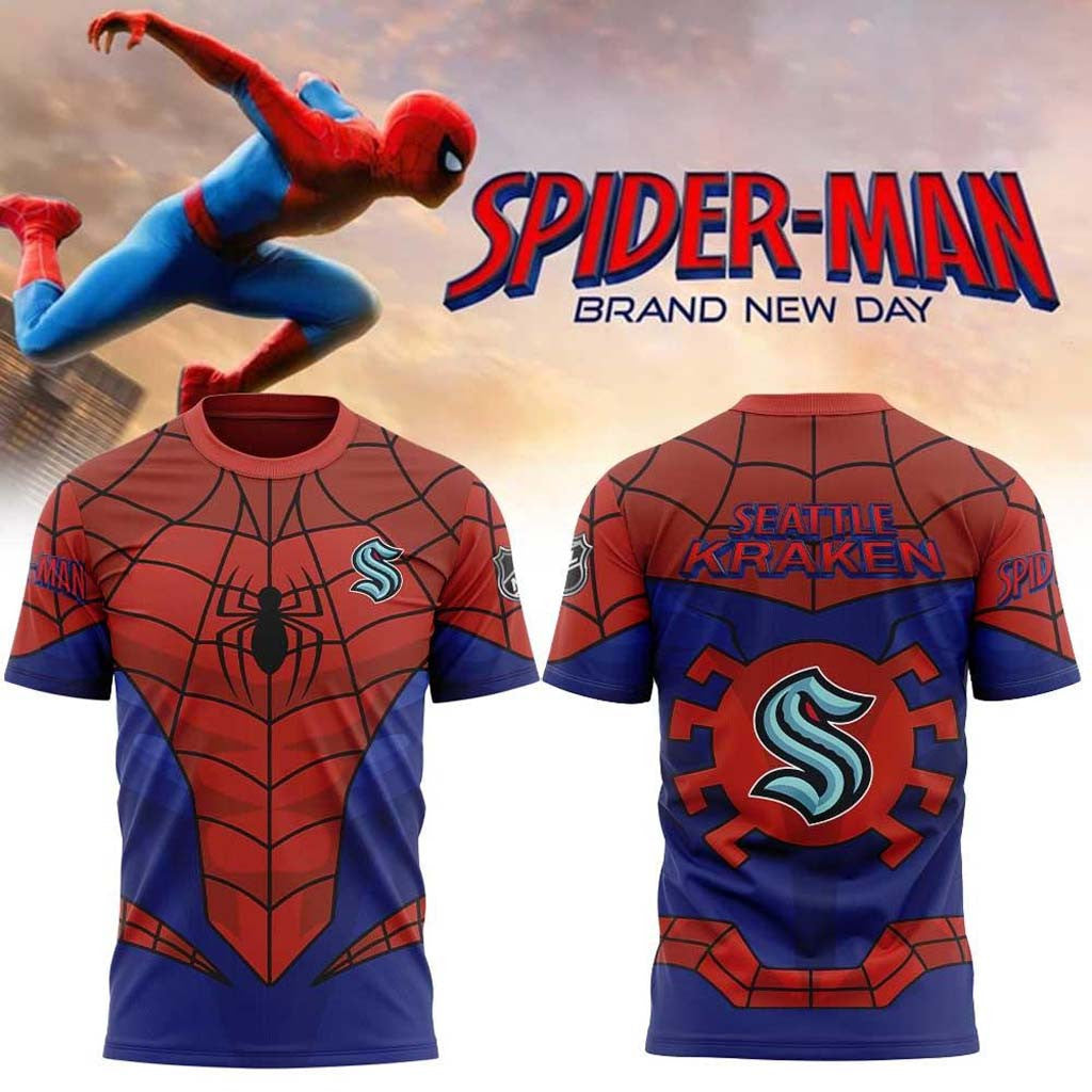 Seattle Kraken x Spider-Man 2026 T-Shirt Seattle Kraken Merch Best Gifts For Hockey Fans - Merchluma