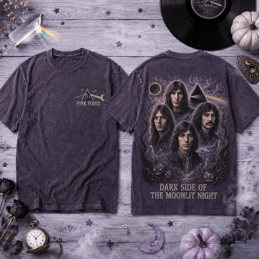 Pink Floyd Dark Side of the Moonlit Night Wash T-Shirt Pink Floyd Merch Gifts For Husband - Merchluma