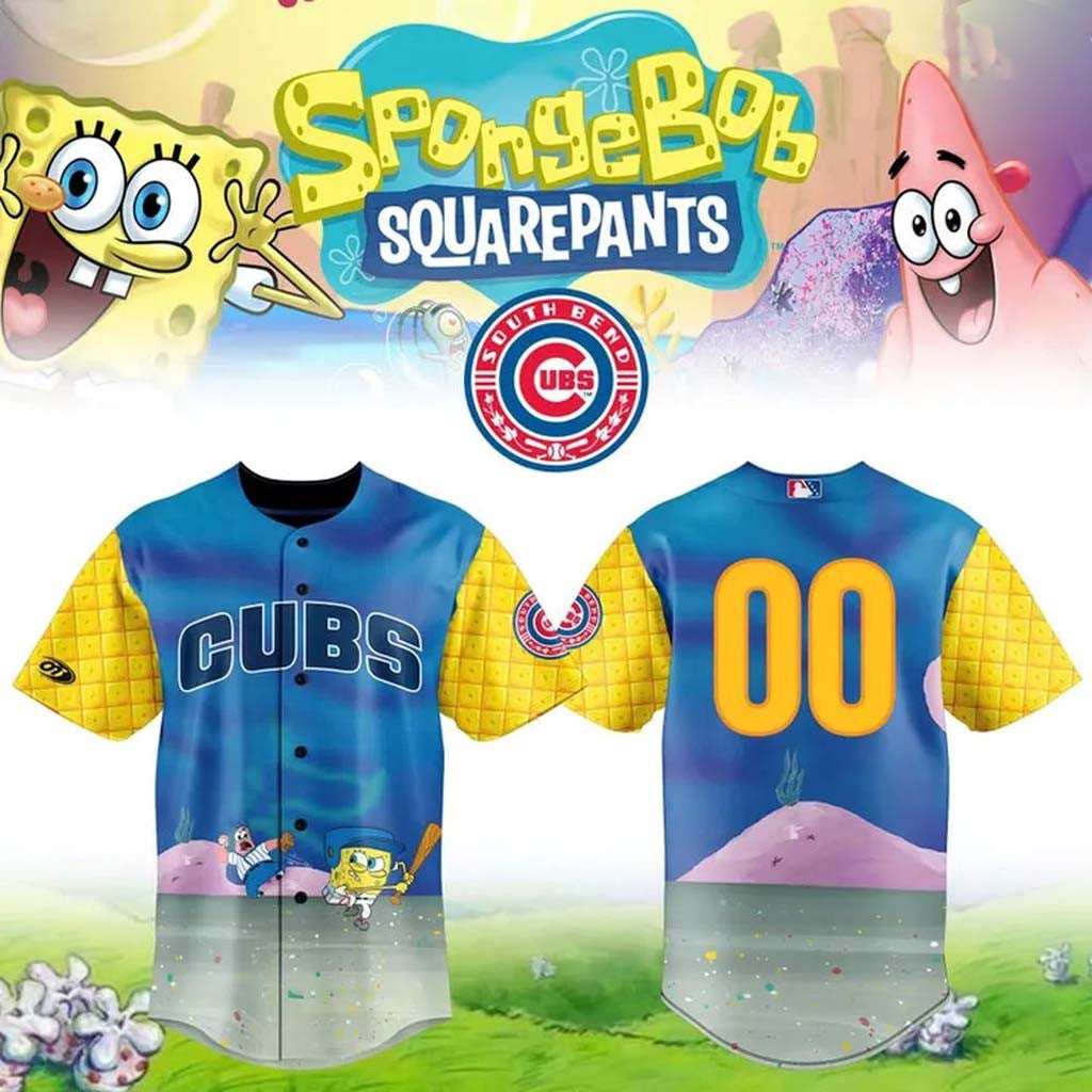 Custom South Bend Cubs SpongeBob SquarePants Night Baseball Jersey SB Cubs Merch Fans Gear - Merchluma