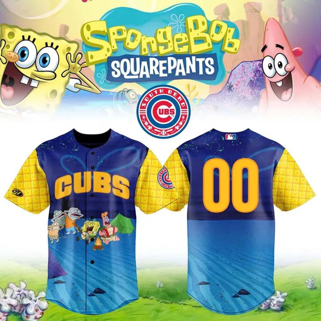 Custom South Bend Cubs SpongeBob SquarePants Night Baseball Jersey SB Cubs Merch Fans Gifts - Merchluma