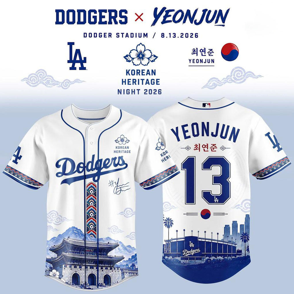 Los Angeles Dodgers X Yeonjun Korean Heritage Night 2026 Baseball Jersey LA Dodgers Merch - Merchluma