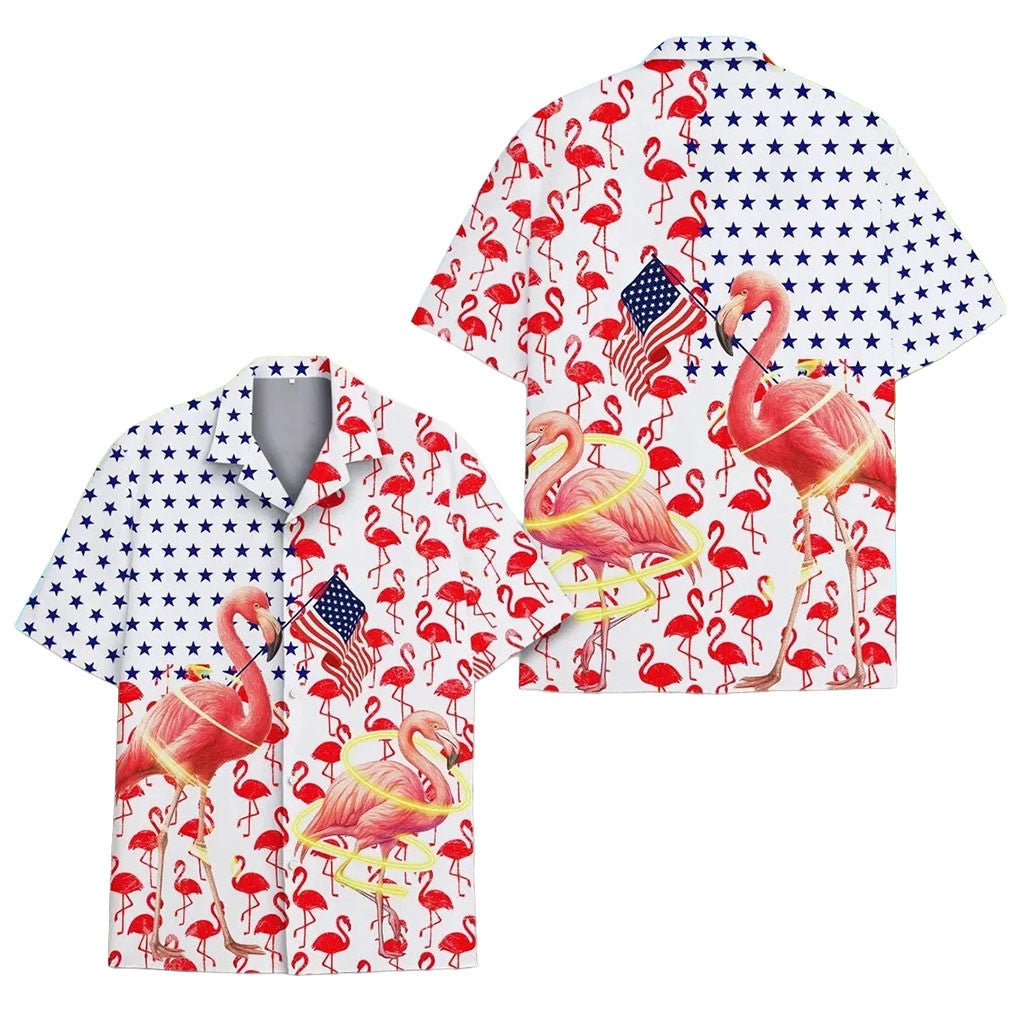 Flamingo 4th of July Hawaiian Shirt Patriotic Clothing Gift Ideas For Fathers - Merchluma