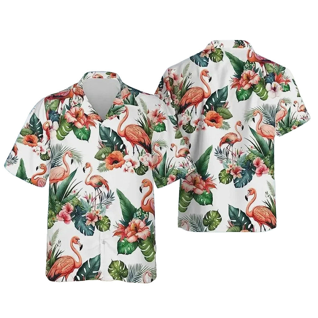 Tropical Flamingo Hawaiian Shirt Summer Floral Aloha Shirt Gift For Flamingo Lovers - Merchluma