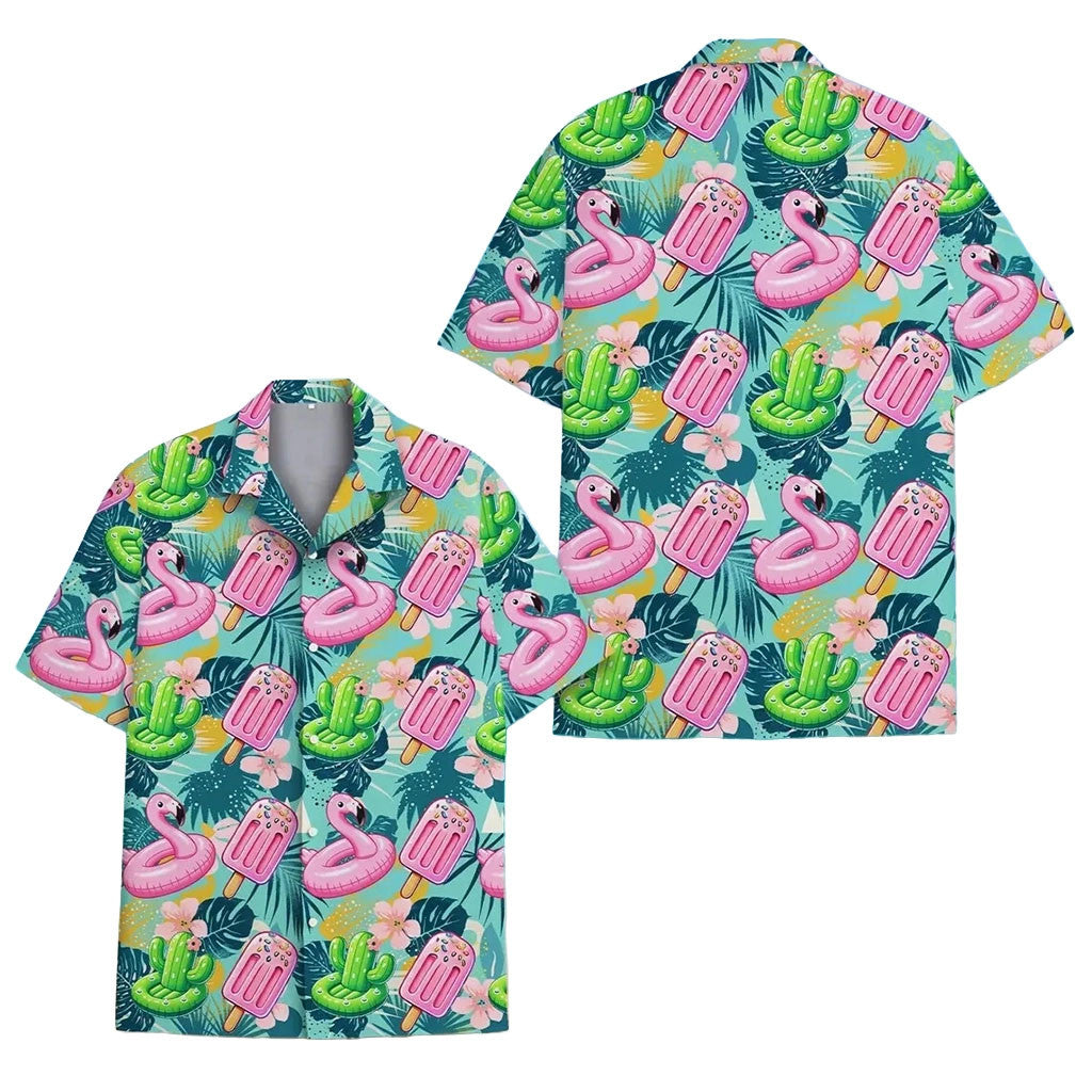 Tropical Flamingo With Cactus Hawaiian Shirt Cute Summer Outfits Gift For Brothers - Merchluma