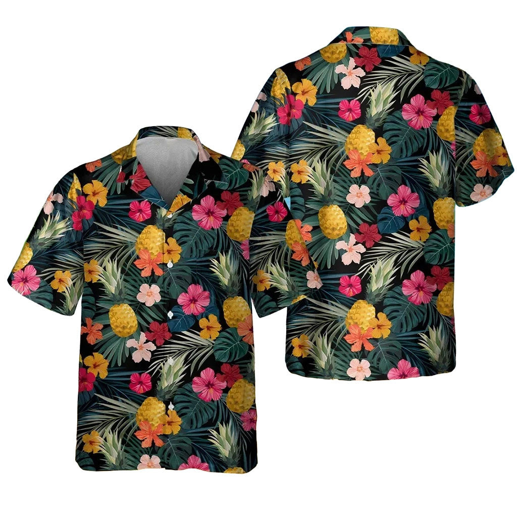 Tropical Floral Hawaiian Shirt Pineapple Floral Aloha Shirt Summer Gift For Him - Merchluma