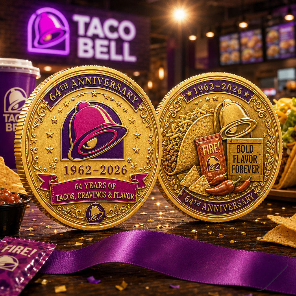 Taco Bell 64th Anniversary 1962-2026 Commemorative Gold Coin Taco Bell Merch Food Lovers Gifts - Merchluma