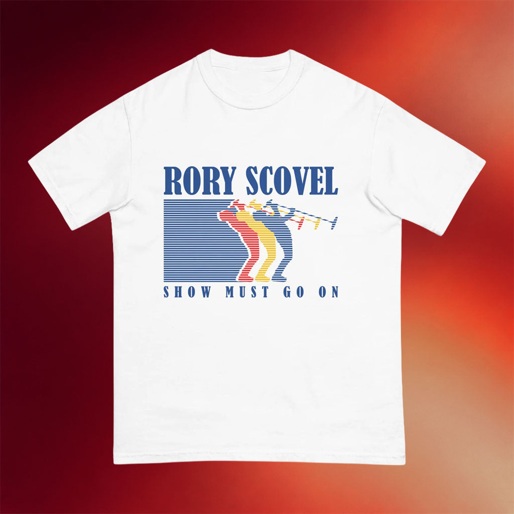 Rory Scovel Merch 2026 Rory Retro T-Shirt Show Must Go On Shirt Rory Scovel Tour Merch White - Merchluma