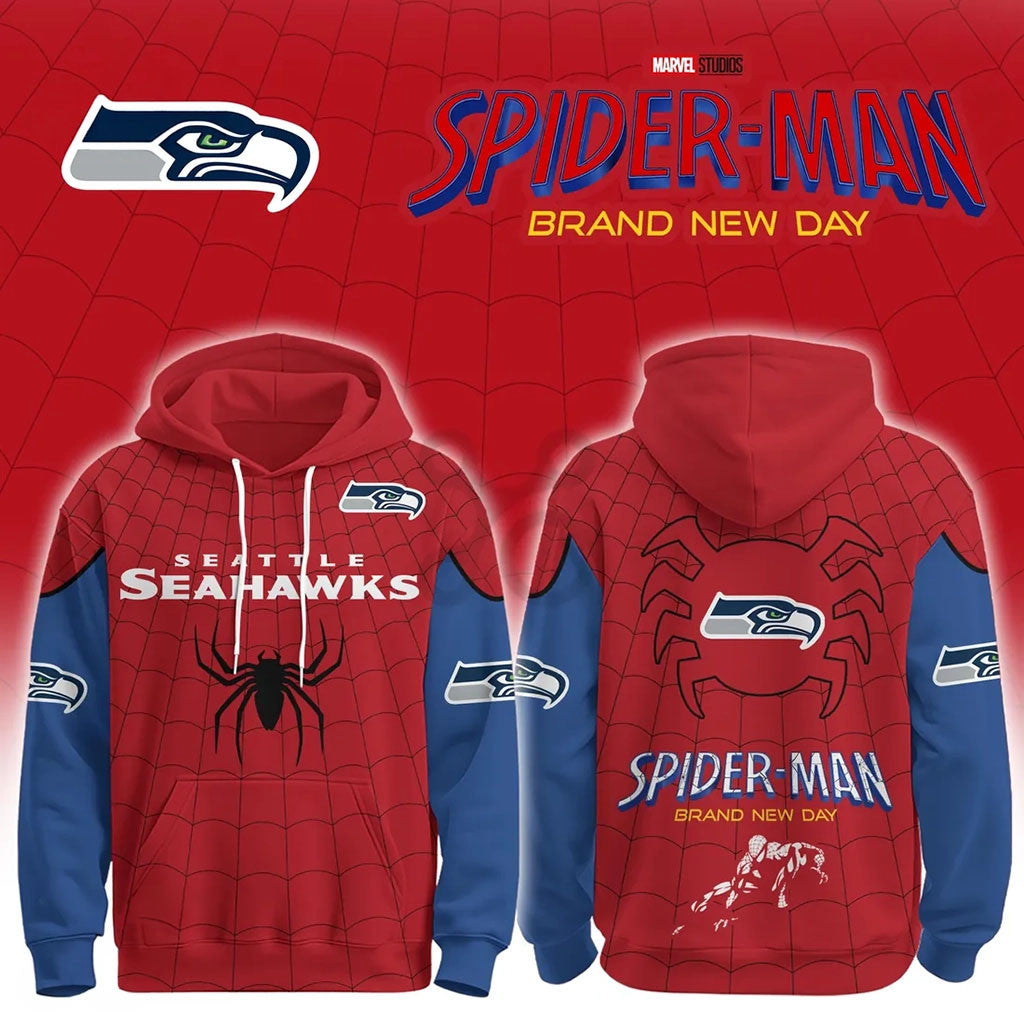 Seattle Seahawks x Spider-Man Brand New Day Hoodie Seahawks Merch Presents For Football Fans - Merchluma