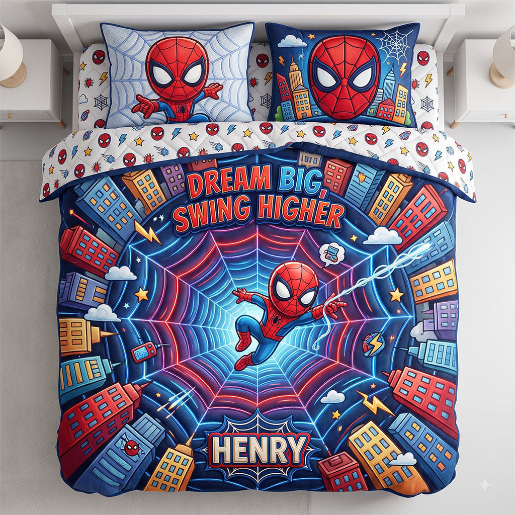 Personalized Spider Man Dream Big Swing Higher Quilt Bedding Set Masked Hero Spider Man Merch - Merchluma