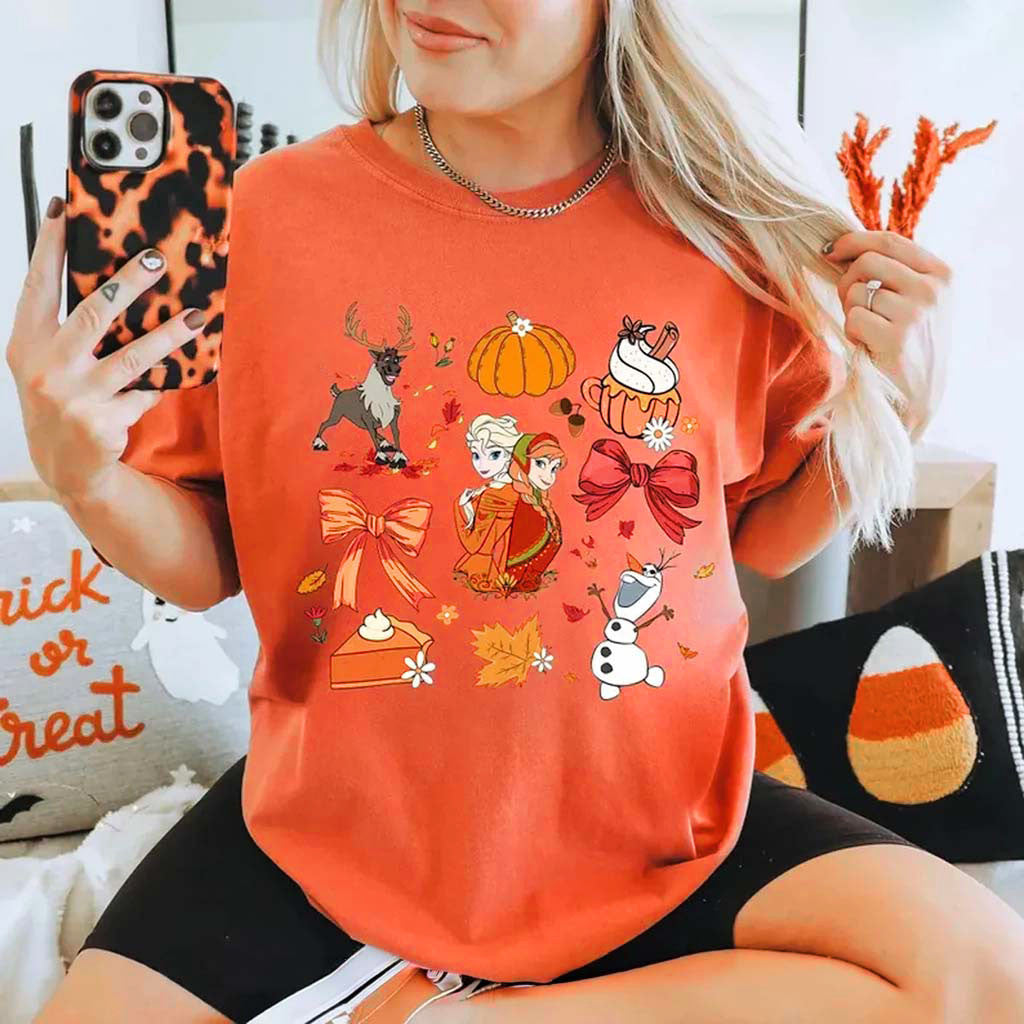 Vintage Frozen Coquette Fall Shirt D Princess Elsa And Anna Pumpkin Bow Tee Thanksgiving Gifts - Merchluma