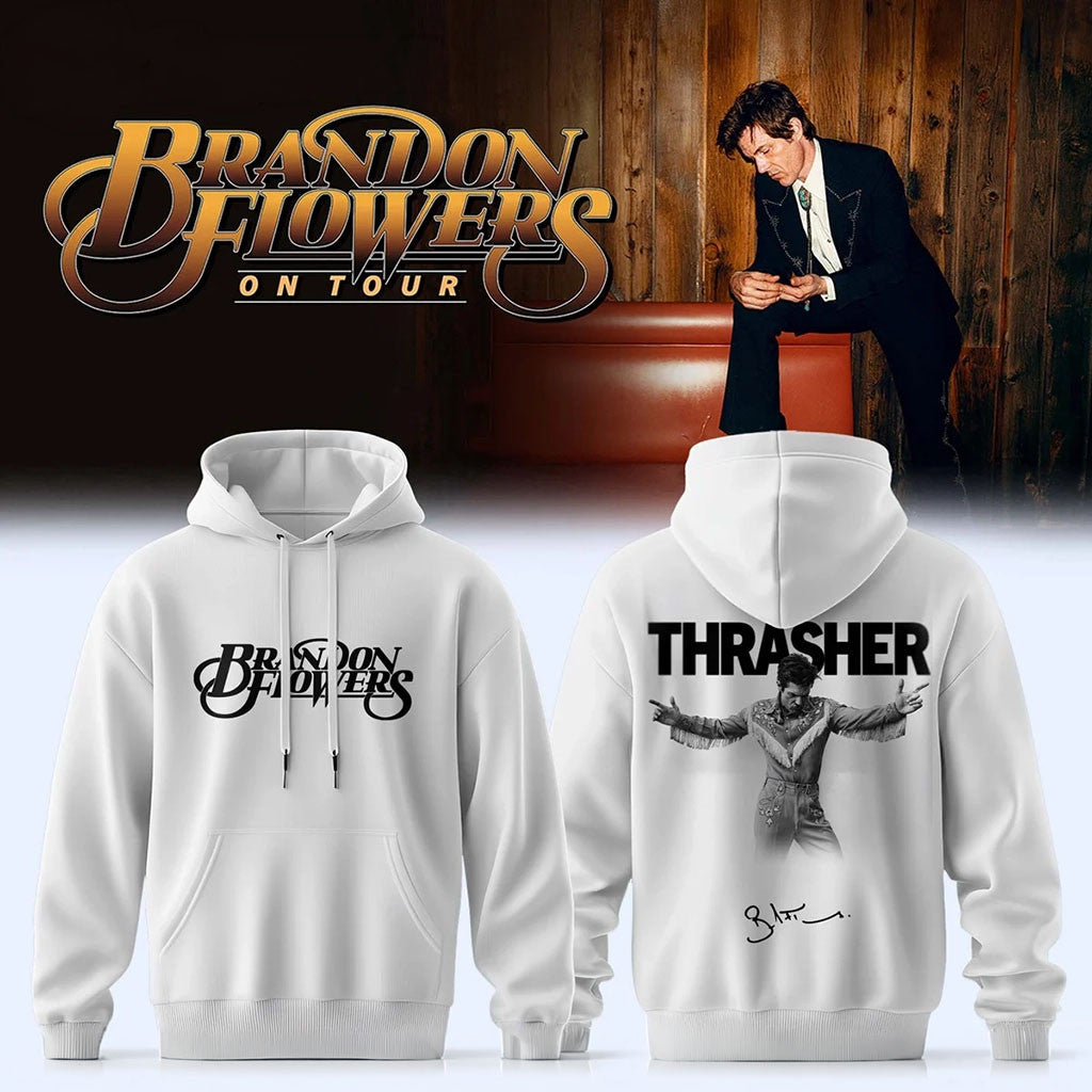 Brandon Flowers On Tour 2026 Hoodie Thrasher Hoodie Brandon Flowers Merch Music Fan Apparel - Merchluma