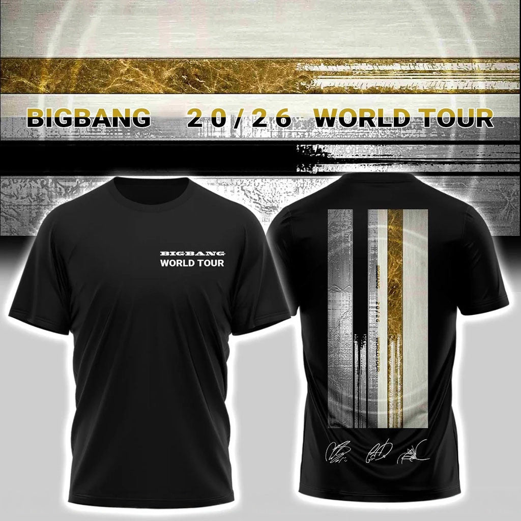 BigBang Merch 2026 BigBang World Tour Signature T-Shirt Black BigBang Shirts Present For VIP - Merchluma