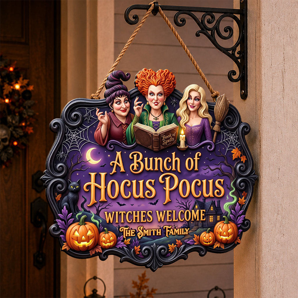 Personalized A Bunch Of Hocus Pocus Witches Welcome Acrylic Sign Halloween Home Decor - Merchluma