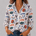 Florida Gators College Spirit Blossoms Long Sleeve Button Up Shirt Florida Gators Merch Women - Merchluma