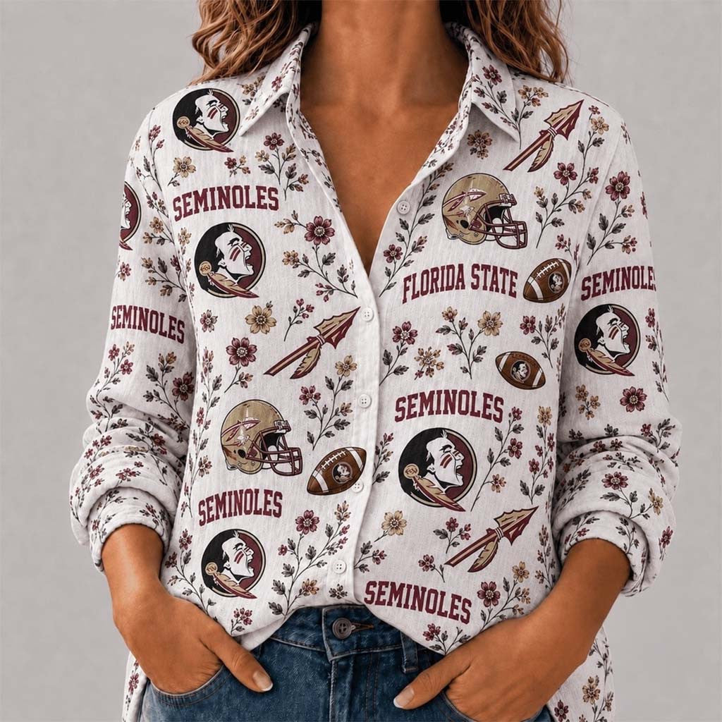 Florida State Seminoles College Spirit Blossoms Long Sleeve Button Up Shirt FS Seminoles Merch - Merchluma