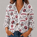 Indiana Hoosiers College Spirit Blossoms Long Sleeve Button Up Shirt Hoosiers Merch Her Gifts - Merchluma