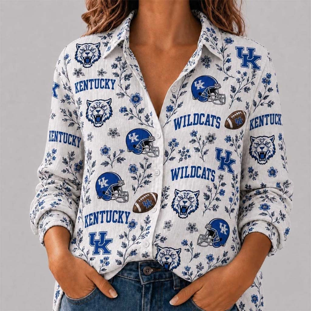 Kentucky Wildcats College Spirit Blossoms Long Sleeve Button Up Shirt Wildcats Merch Fan Gifts - Merchluma