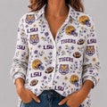 LSU Tigers College Spirit Blossoms Long Sleeve Button Up Shirt LSU Tigers Merch Fans Gifts - Merchluma