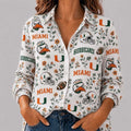 Miami Hurricanes College Spirit Blossoms Long Sleeve Button Up Shirt Hurricanes Merch Fan Gifts - Merchluma