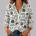 Oregon Ducks College Spirit Blossoms Long Sleeve Button Up Shirt Oregon Ducks Merch Fan Gifts - Merchluma