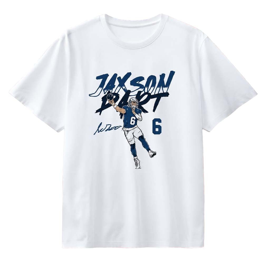 Jaxson Dart Pose signature New York Giants T-Shirt Jaxson Dart Merch Gifts For Fans - Merchluma