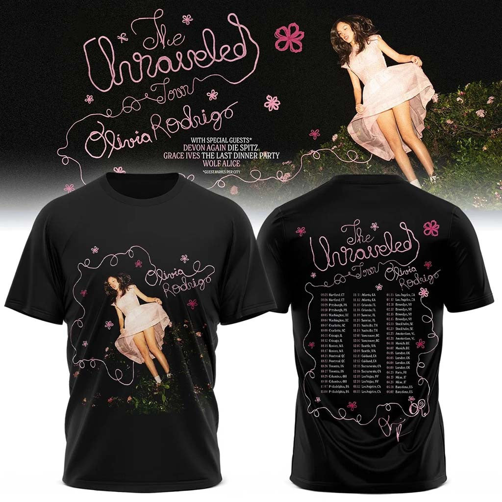 Olivia Rodrigo Merch The Unraveled Tour Signed T-Shirt Gifts For Best Friends - Merchluma