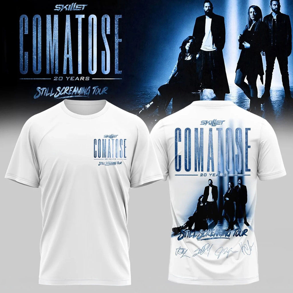 Skillet Comatose Still Screaming Tour Shirt 20 Years Skillet Merch White Fan Gear - Merchluma