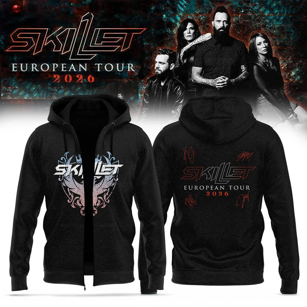 Skillet Merch European Tour 2026 Zip Hoodie Music Fan Apparel Gift For Dudes - Merchluma