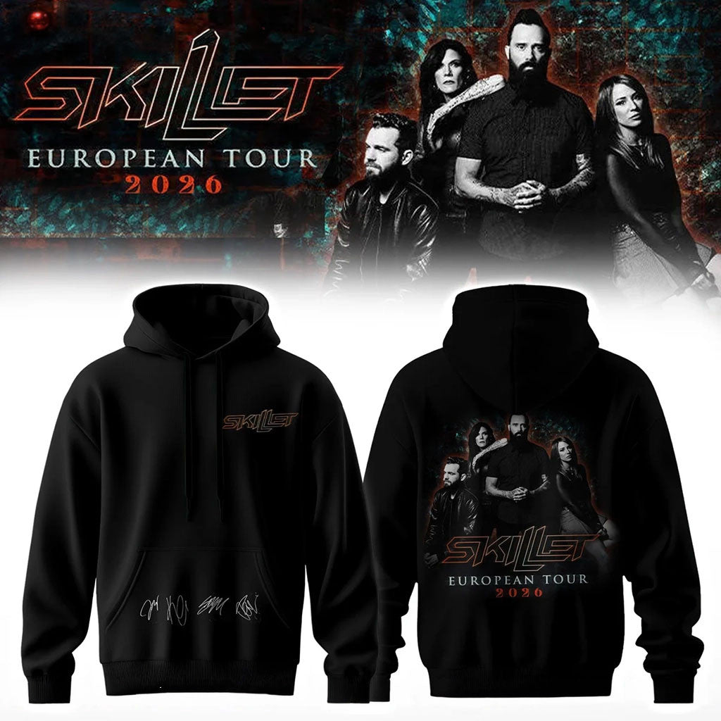 Skillet Merch European Tour 2026 Hoodie Black Music Fan Gear Gift Ideas For Husband - Merchluma