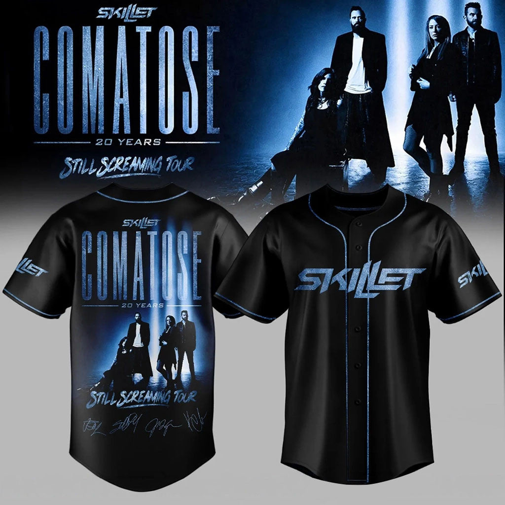Skillet Comatose 20 Years Still Screaming Tour Baseball Jersey Skillet Merch Black Fan Gear - Merchluma