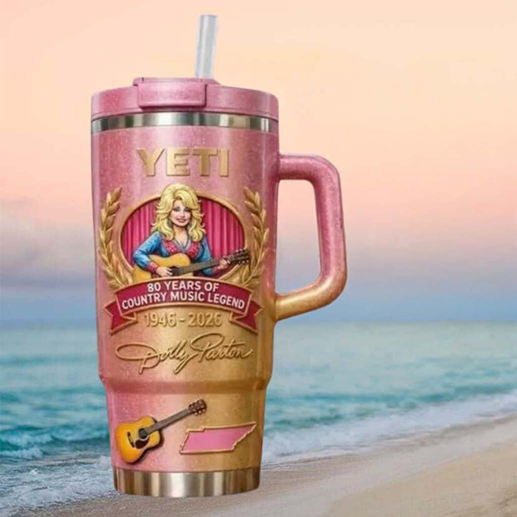 Dolly Parton Country Music Legend 80 Years Guitar Tumbler Dolly Parton Merch Gifts For Fans - Merchluma