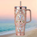 Easter Bunny Floral Elegant Jubilee Design Travel Tumbler Pink Cute Cup Easter Day Gifts - Merchluma