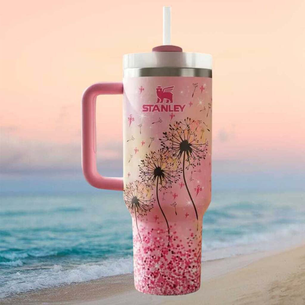 Pink Dandelion Floral Pattern Insulated Travel Tumbler Birthday Gift For Girlfriend - Merchluma