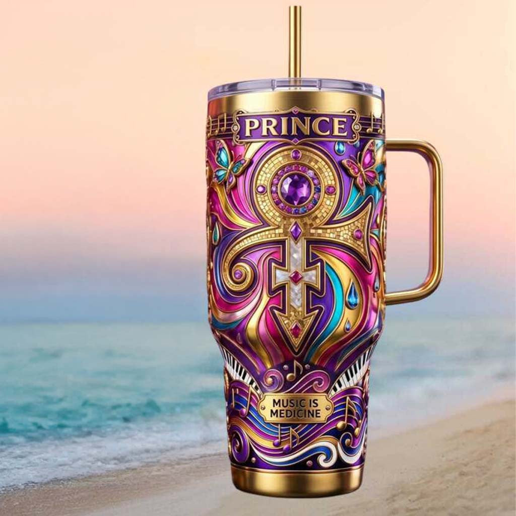 Prince Music Is Medicine Purple Gold Icon Music Tumbler Prince Merch Gifts For BFF - Merchluma